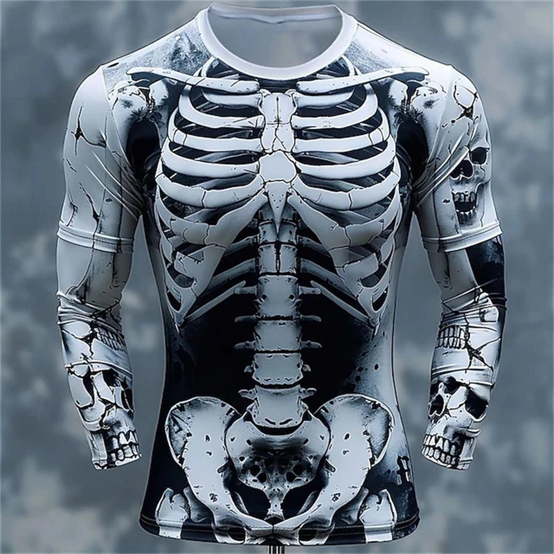 3D Printing Custom - 3D Baskı İskelet Kafatası Desenli Tişörtler,